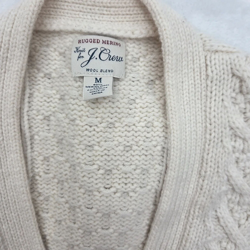 J.Crew Rugged‎ Merino Cable Knit Vest Cream Wool Blend Size M